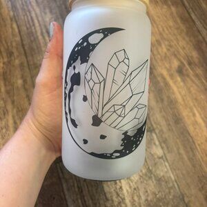 Crystal Moon #4 Handmade 16OZ Glass Iced Coffee Cup with Bamboo Lid